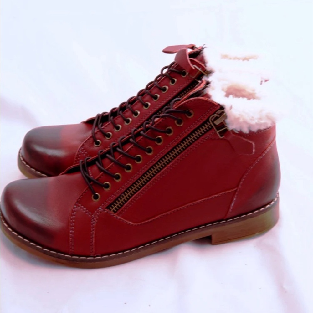 Ethan Valdes Burgundy soft leather Ankle boot side zip perforated size 36(5.5-6)